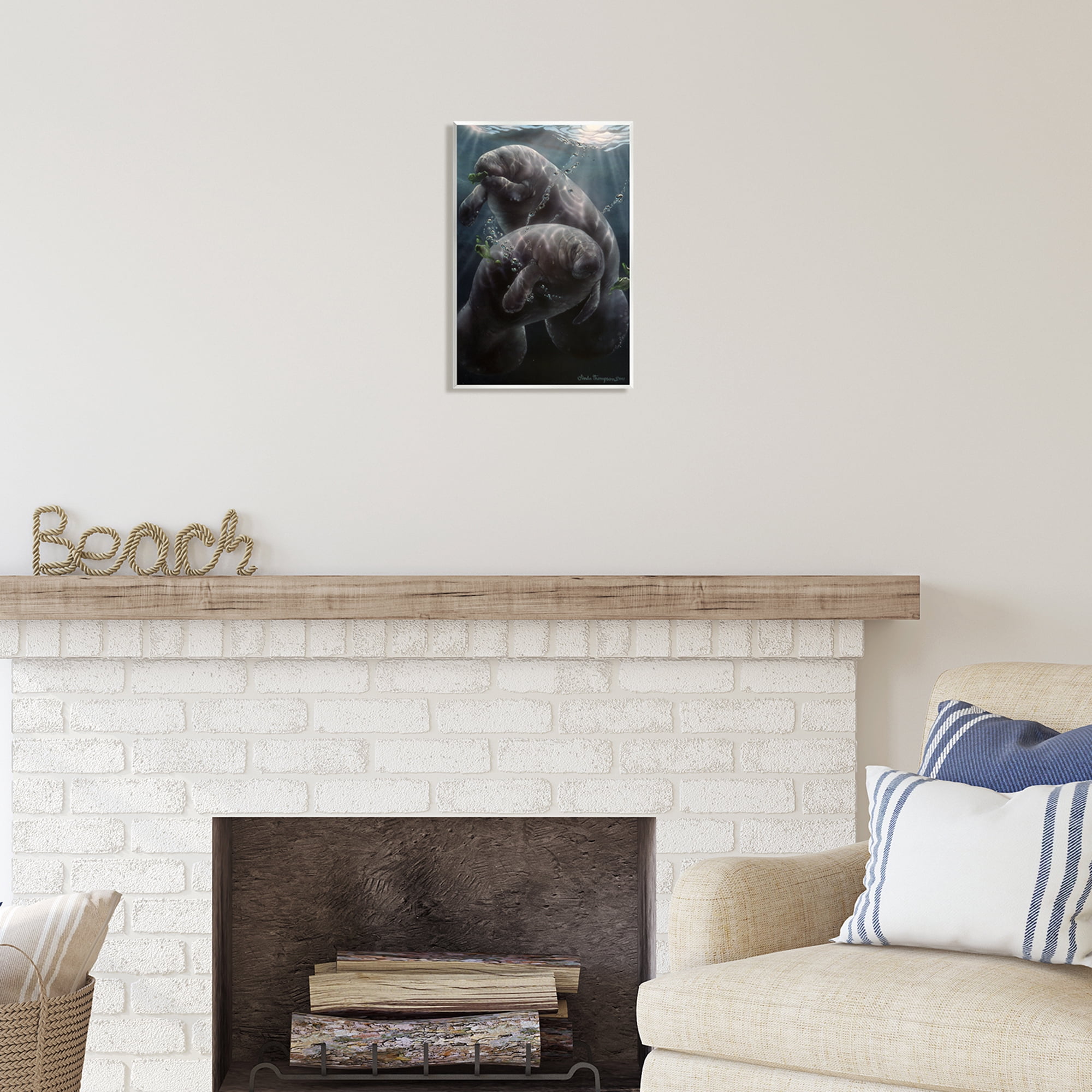 Stupell Industries Snack Time Manatees Underwater Coastal Painting Unframed Art Print Wall Art
