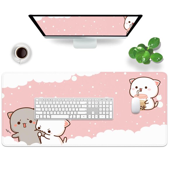 Alfombrilla de ratón para juegos Amrgik Pink Cat, tamaño XXL, 90 x 40 x 0,3 cm
