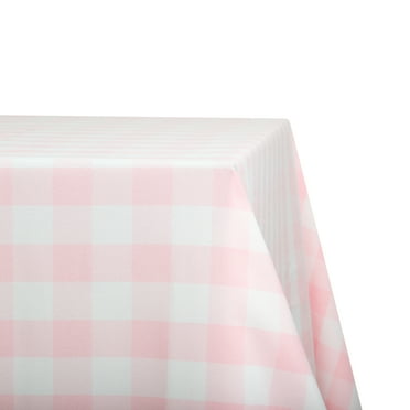 110" x 156" Rectangular Pink and White Check Tablecloth Polyester | Wedding Tablecloth | 8' King Table Drape