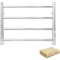 KEG Towel Warmer Wall Mounted with Built-in Timer 4 Bars Electric Stainless Steel Heated Towel Racks for Bathroom, Hot Plug-in Bath Towel Heater Polish Chrome