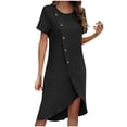 thumbnail image 2 of Sentmoon Robe Boutonnée pour Femmes, Coupe Ample, Manches Courtes, Robes Hawaïennes pour Femmes, Couleur Unie, Coupe Ample, Col Ras du Cou Irrégulier, Robes Décontractées, Été, Tendance, pour Invitée de Mariage, TTG, 2 of 7