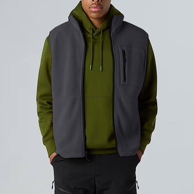Leodye Veste Sans Manches en Molleton Décontractée et Tendance pour Homme, Col Montant, à Capuche, Gris, TG (TG)