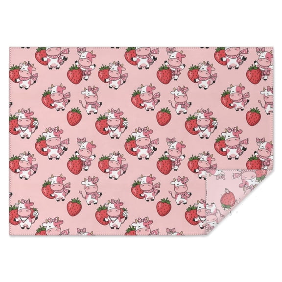 Pink Cow Strawberry Scarf Pattern Rectangle Tablecloth 60"x84",Waterproof Polyester Rectangle Table Cloth, Wipeable Spillproof Polyester Tablecloth for Dining, Camping, Indoor and Outdoor