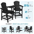 thumbnail image 4 of LOYALICE Tall Plastic Adirondack Chair Set of 2 W/ Outdoor Barstools and Connecting Tray, Black, 4 of 11