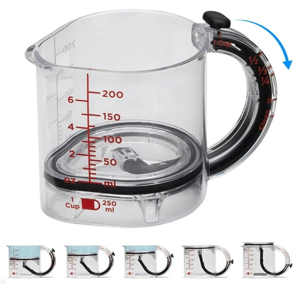 4 In 1 Adjustable Measuring Cup, 2026 New Adjustable Measuring Cups With Handle, Multi-Functional Push Measuring Cup With Scraper-Style Seal Base, No Waste Design For Cooking And Bakings