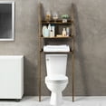 thumbnail image 2 of MyGift Wood Over-The-Toilet Leaning Bathroom Ladder Shelf, Dark Brown 3-Tier, 2 of 7