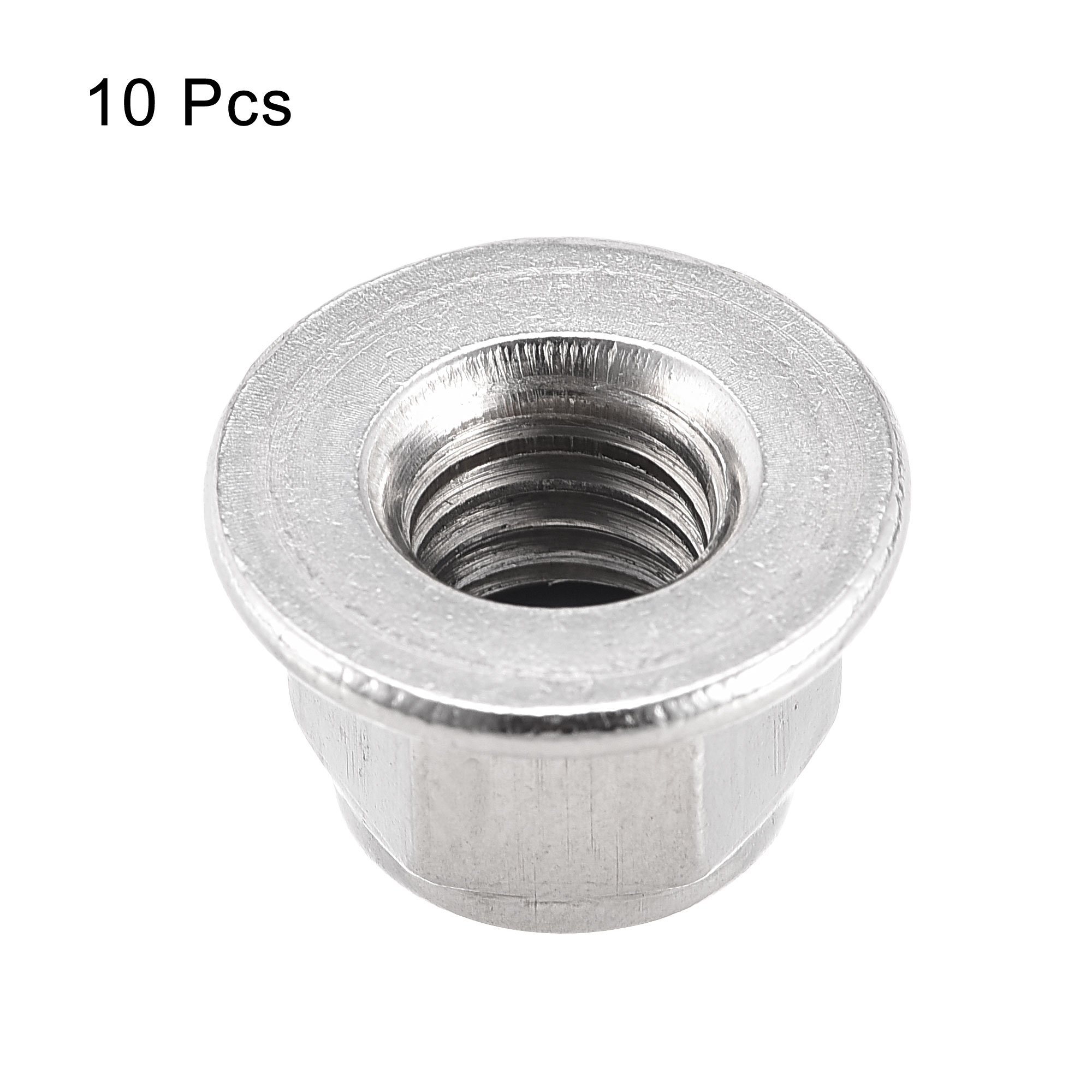 Uxcell M10 Nylon Insert Hex Lock Nuts with Flange, 304 Stainless Steel, Plain Finish, 10 Pack
