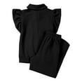 thumbnail image 5 of VNKIDY Women Trousers Suit Solid Color Two Piece Outfit Short Sleeve Half Zip Lapel Tops Wide Leg Drawstring Trousers Sets For Casual Wear Casual Sets, 5 of 5