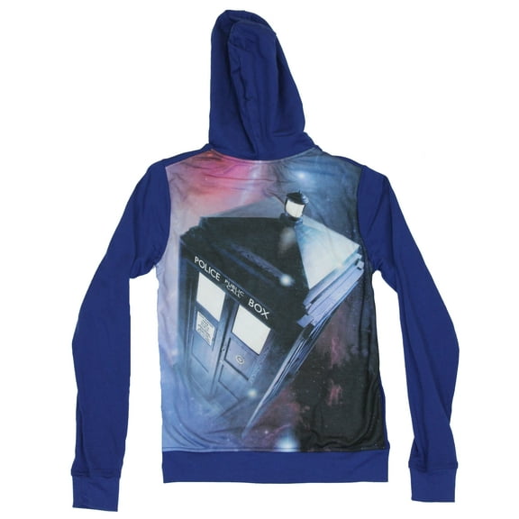 Doctor Who Girls Juniors Light Hoodie Sweatshirt - Plain Front Callbox Back (X-Small)