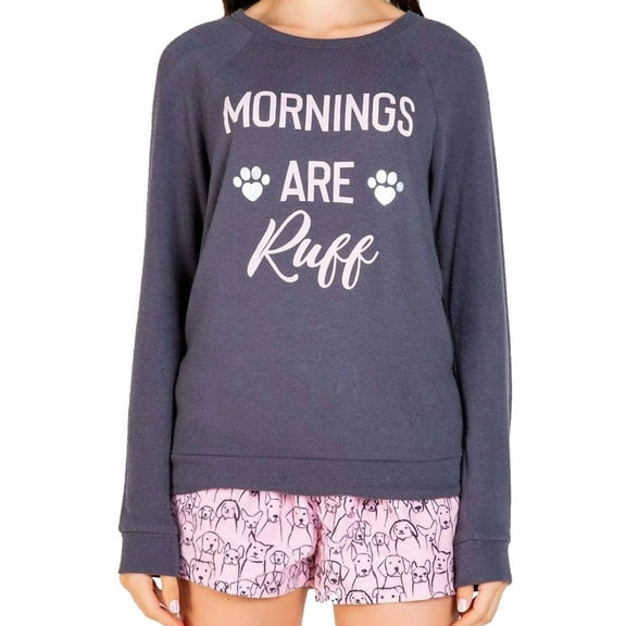 P.J. Salvage Womens Mornings Are Ruff Pajama Sweater, Grey, Medium