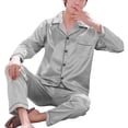 thumbnail image 2 of zeranth 1 Set Men Sleepwear Solid Color Long Sleeved Single Breasted Home Wear Ice Silk Loose Plus Size Pajamas Set for Home, 2 of 7