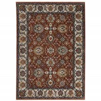 HomeRoots Red Blue Ivory Gold And Navy Oriental Power Loom Stain Resistant Area Rug