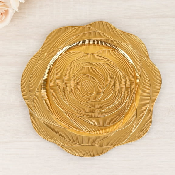 BalsaCircle 6 Gold 13 in Round Metallic Acrylic Plastic Charger Plates with Ribbed Rose Pattern