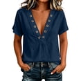 thumbnail image 7 of cocolona Summer V Neck Tops for Women Short Sleeve Grommet Eyelet Shirts Trendy Casual Solid Color Blouses, 7 of 7