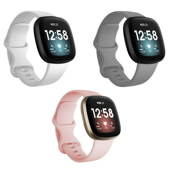 Compatible With Fitbit Versa 3 Bands For Women, 3 Pack Waterproof Soft Silicon Replacement Sport Wristband For Fitbit Versa 3 / Fitbit Sense Smart Wat