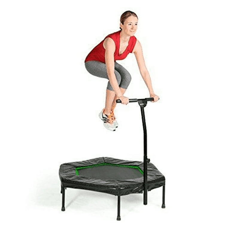 SportPlus Quiet Mini Indoor Rebounder Fitness Trampoline w Adjustable Bar Green