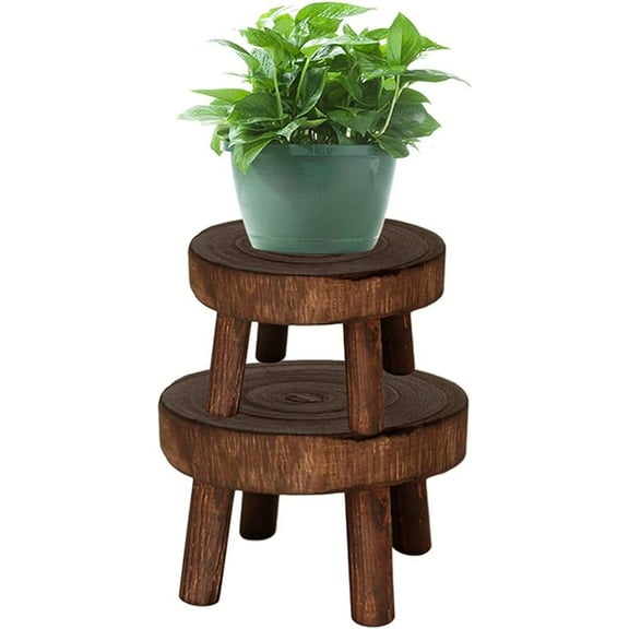 Mini Wooden Stool Display Stand,Round Wood Flower Pot Plant Stand Potted Stand Plant Stools Indoor Vintage Wood Grain Wooden Plant Pot Riser Stand for Indoor Outdoor Decor (L)