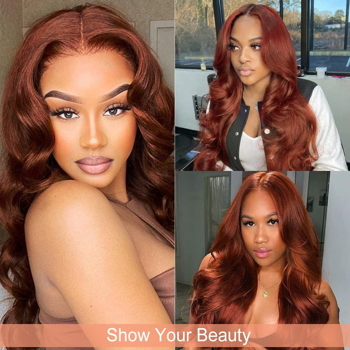 DOPI Long Copper Red Auburn Wig for Black Women 26 Inch Wavy  display picture 3