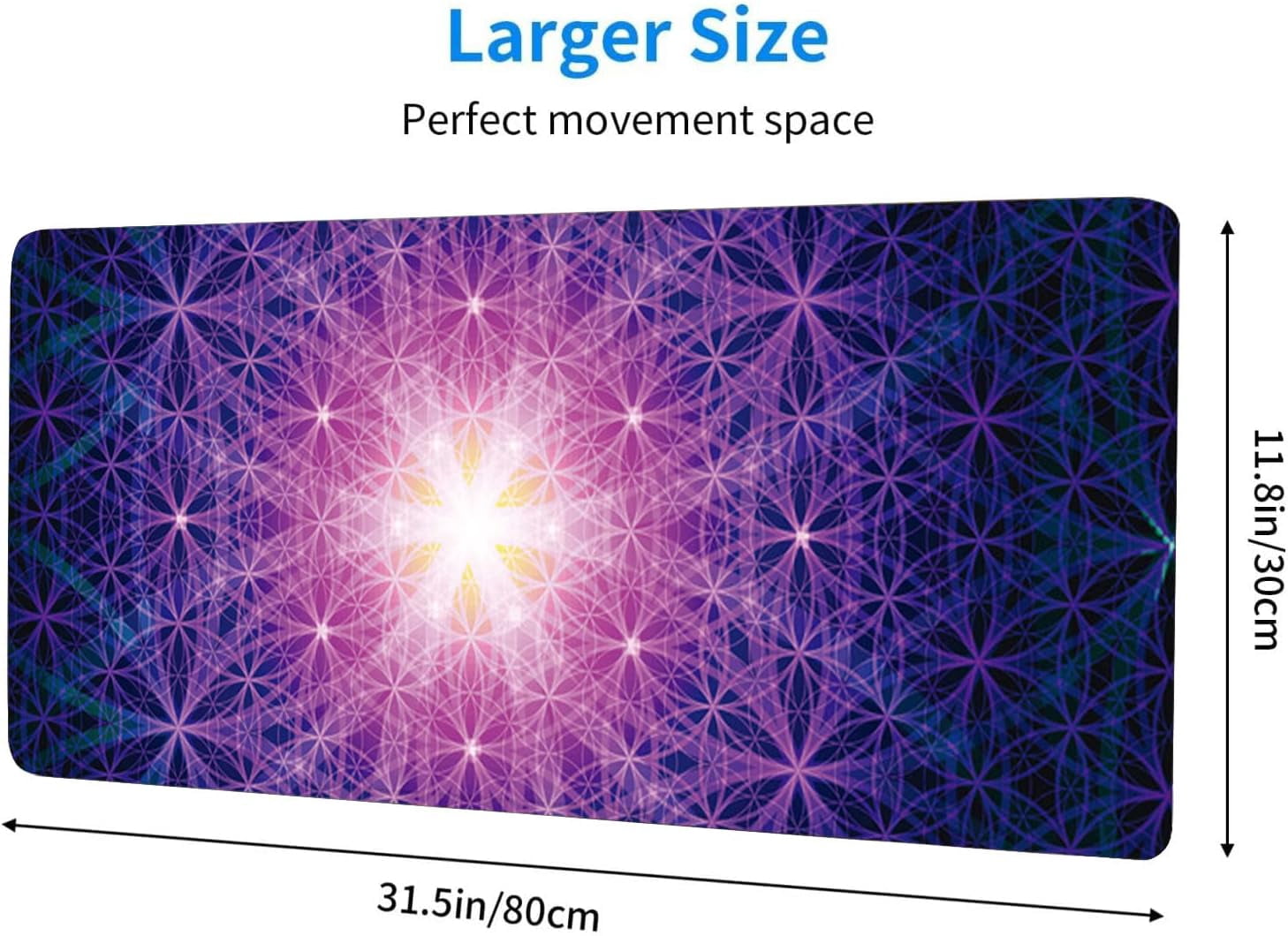 Large Mouse Pad,Sacred Geometry,Flower of Life Symbol Large XL Desk Mat Extended Waterproof Mouse Mat with Stitched Edges and Non-Slip Base for Office Gaming Home 31.5 X 11.8 Inch