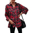 thumbnail image 3 of FASHIONWT Women Check Loose Plaid Shirt Pocket Casual Long Sleeve Shirt, 3 of 4