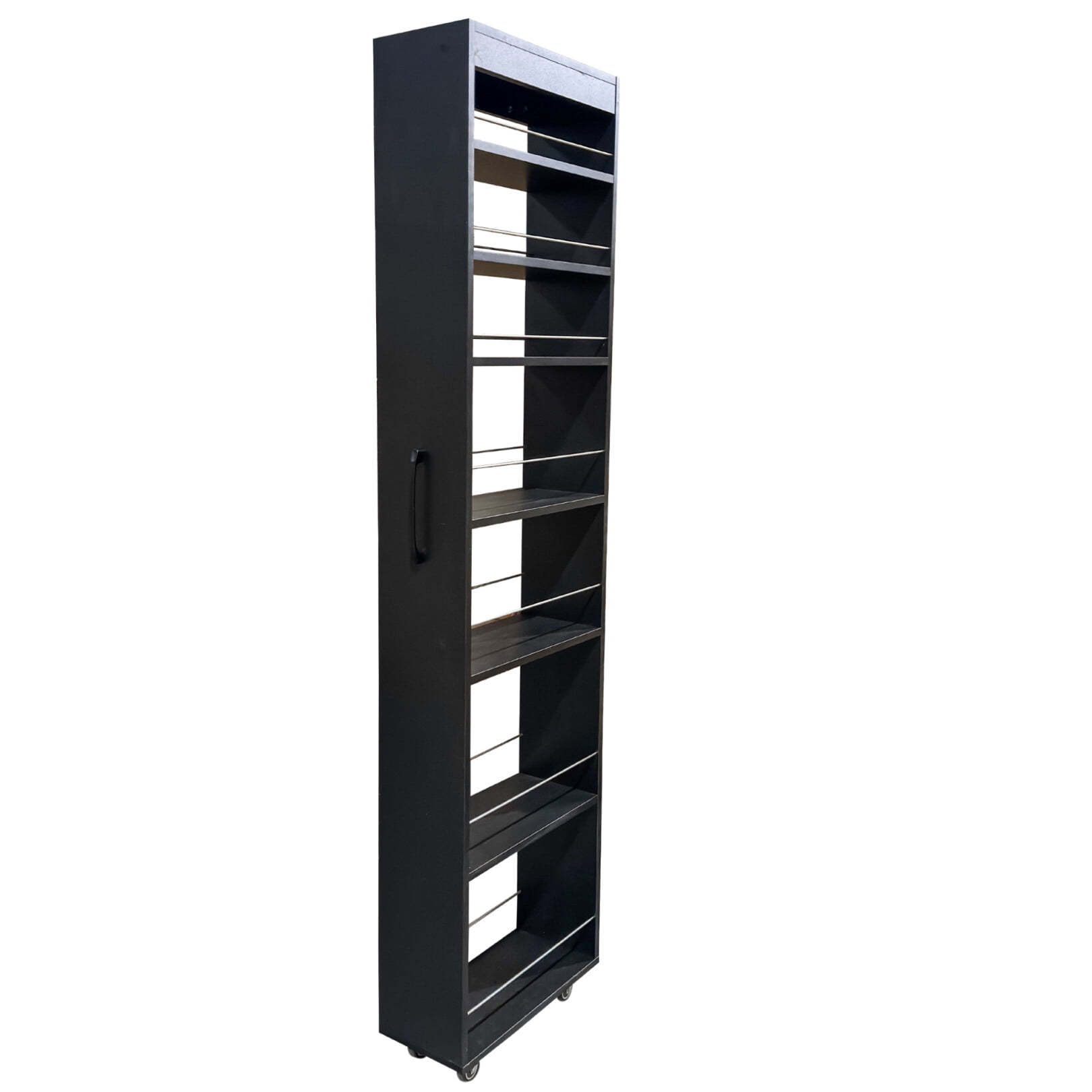 7 Tier Pull-Out Kitchen Pantry Storage Cabinet, Multi-Tier Single-Sided Open Shelf, Spice Rack Next to Fridge, Wood Hutch Food Pantries Cupboard for Dining Room, Black