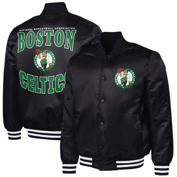 Men's G-III Sports by Carl Banks Black Boston Celtics Adaptive Bold Logo Satin Varsity Jacket