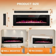 Electactic 60” Indoor Electric Fireplace Ultra Thin Fireplace, Wall Mounted Recessed Fireplace with Multiple Colors