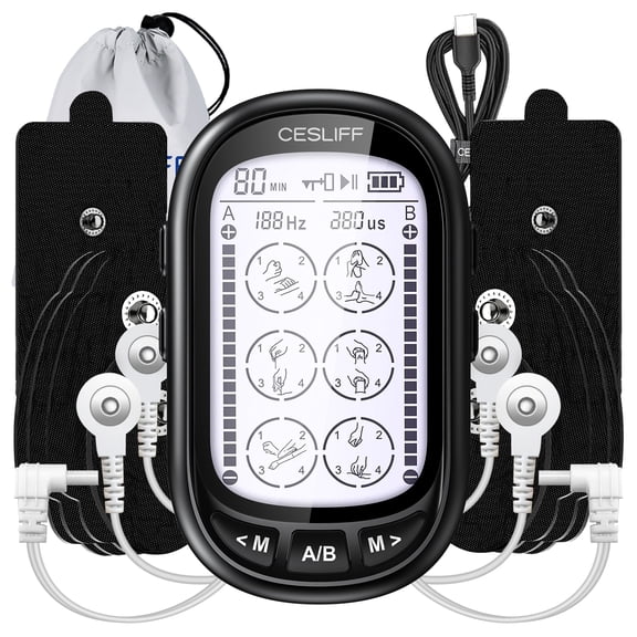 TENs Unit Muscle Massager with Dual channels, 24 Modes & Reusable Pads.Rechargeable Device for Daily Use