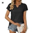 thumbnail image 4 of Summer Pleated Short Sleeve Solid Quick Drying Washable Color Splicing V Neck T-Shirt Casual Basic Tops Female Shirts Daily Tees for Black M, 4 of 8