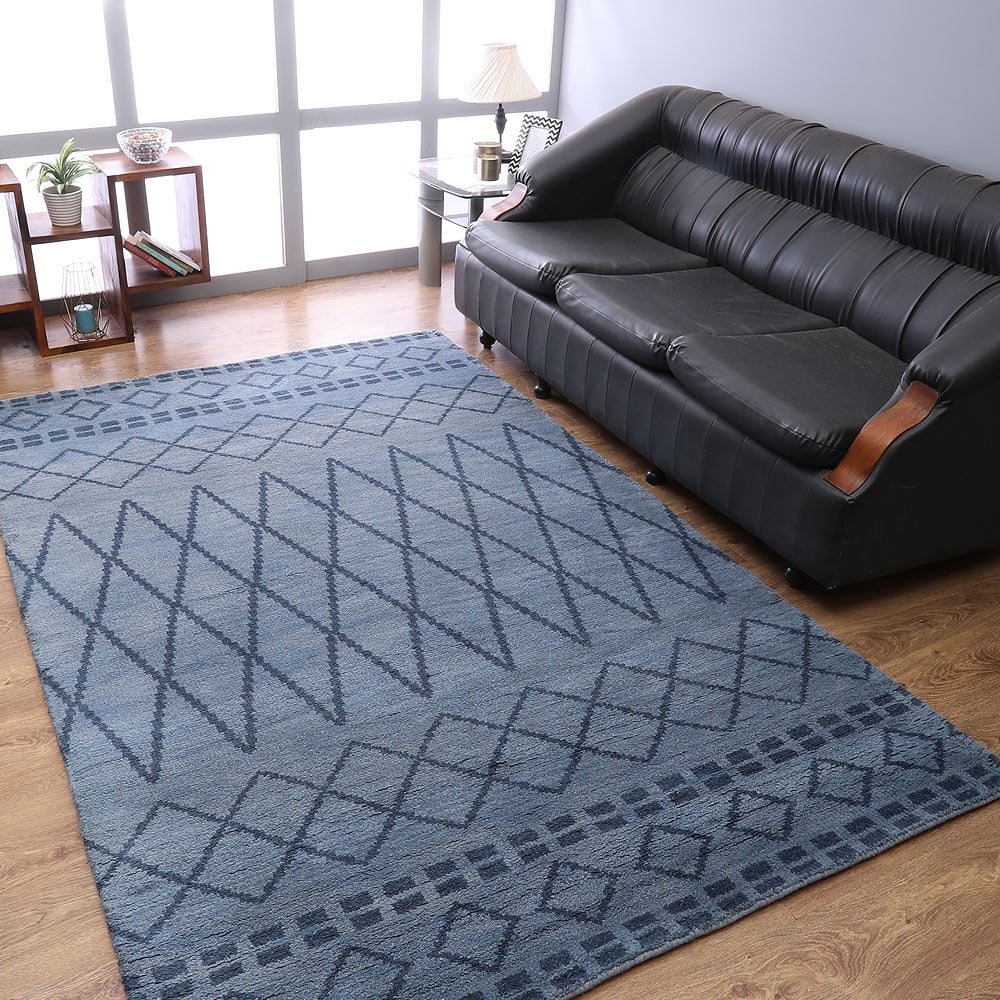 Rugsotic Carpets Hand Knotted Wool 10'x14' Area Rug Geometric Light Blue Blue N01117 Walmart