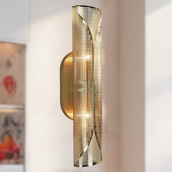 Luxury Antique Brass Curved 2-Light Wall-Mounted Sconce, Tube Wall Light, Unique Elegant Wall lamp, Indoor Sconce for Living Room, Bedroom, Entryway, Hallway