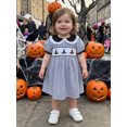 thumbnail image 6 of Cjfdfy Kids Toddler Baby Girls Halloween Dress Outfit Infant Baby Girls Summer Fall Clothes 6 12 18 24 Months 2 3 4 5 Years Doll Collar Ghost Witch Hat Bat Print Short Sleeve Striped Dress, 6 of 9