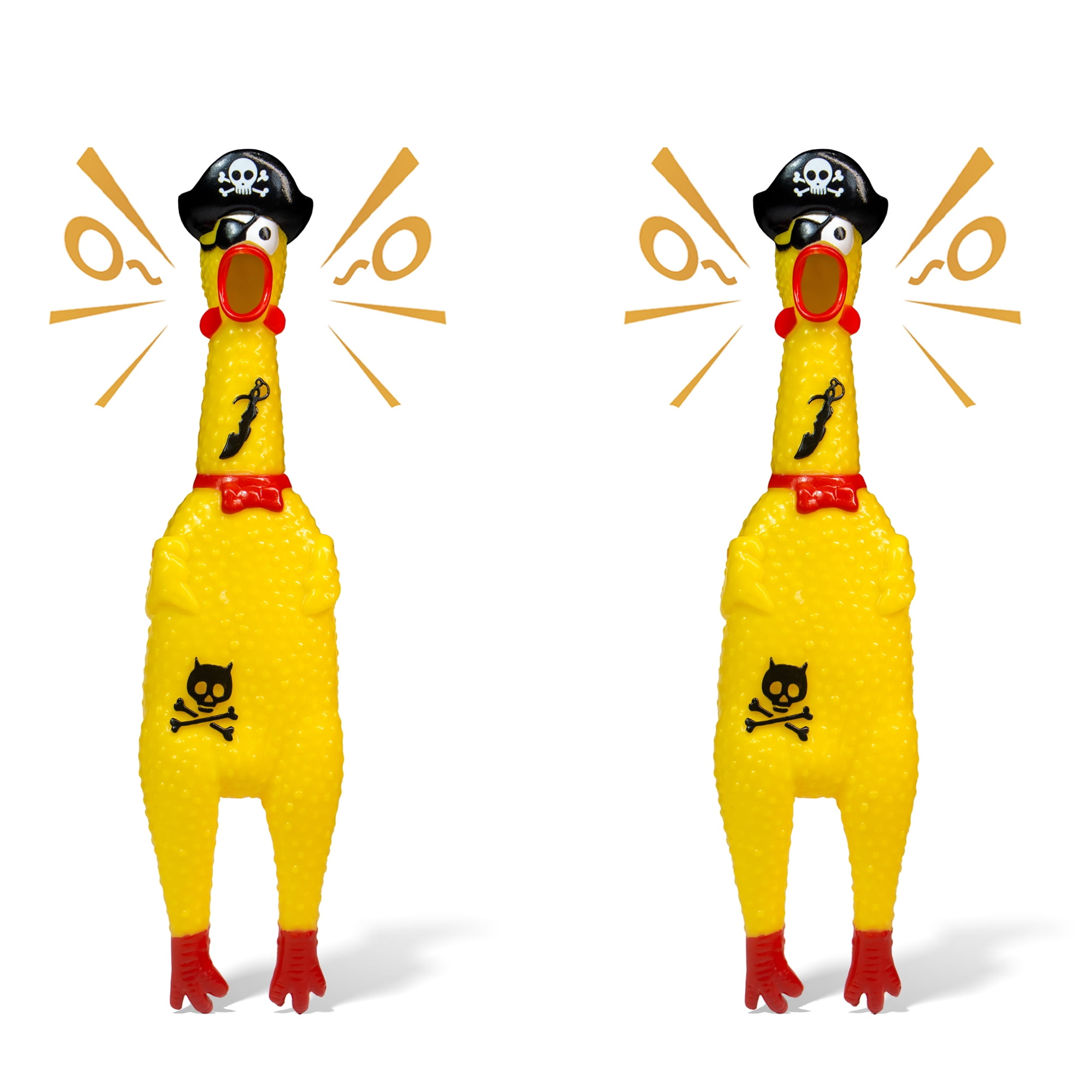 (2 pack) Novelty Place Pirate Style Squawking Chicken Dog Toys - 12 Inches Yellow Squeeze Squeaky and Screaming Chicken for Pets or Kids