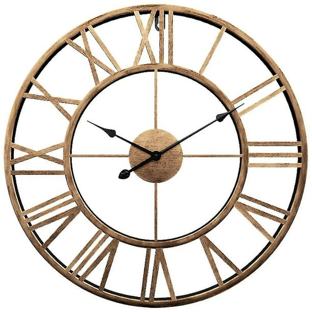 Reloj de pared grande con números romanos, silencioso, funciona con pilas, de cuarzo, redondo, grande, de metal, para el hogar