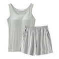 thumbnail image 1 of DPTALR Women's Summer Thin Casual Loose Suspender Top Versatile Home Slim Solid Color Splicing Suspender Shorts Two-piece Set, 1 of 2