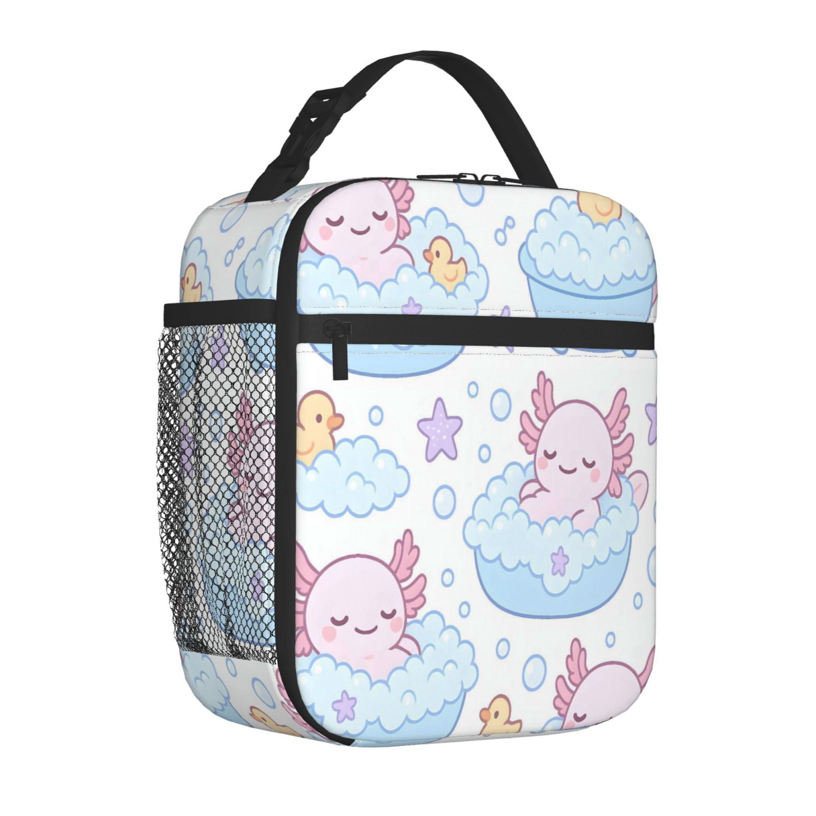 Lunch Bag For Women Men Insulated Portable Lunch Box Bento Box Office Picnic Travel Cooler Bag Bubble Bath Axolotls - Pastel Daydream