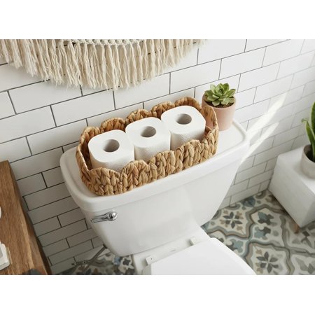LIDUI-2 SAME SIZE Toilet Paper Storage Basket Back of Toilet Storage Boho Decor Small Scalloped Baskets for Bathroom Toilet Tank Natural Water Hyacinth