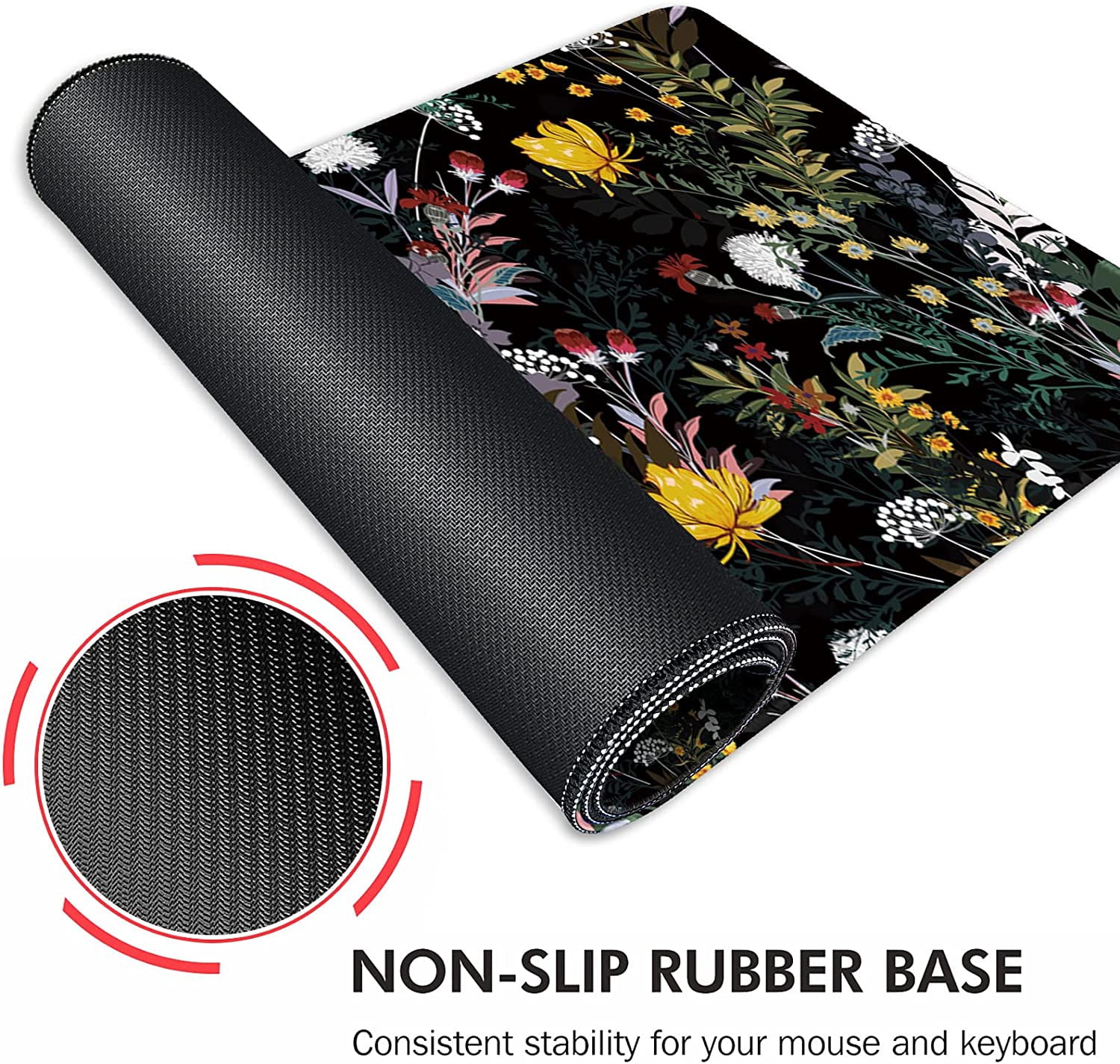 Gaming Mouse Pad XXL XL Large Mouse Pad Mat Long Extended Mousepad Desk Pad Non-Slip Rubber Mice Pads Stitched Edges Thin Pad (31.5x11.8x0.12 Inch)-Weed Wildflower