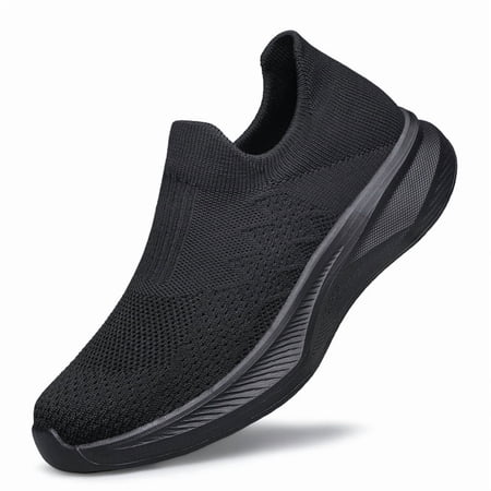 YHOON Mens Walking Shoes Slip on Lightweight Breathable Running Tennis Sneakers Athletic Gym Workout Training Shoes All Black Size 7