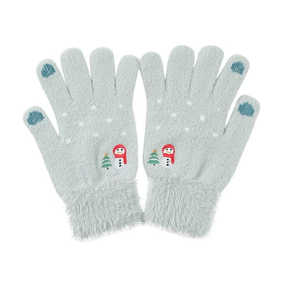BKQCNKM Gloves for Cold Weather Winter Gloves Women Casual Snowman Embroidered Plush Full Finger Gloves Winter Warm Gloves Winter Gloves Women, Blue One Size