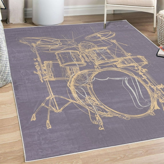 Rock Music Decorative Rug, Doodle Drawing Sketch Drummer Musical Inspirations Monochrome Arrangement, Quality Carpet for Bedroom Dorm and Living Room, 6 Sizes, Pale Lavender, by Ambesonne