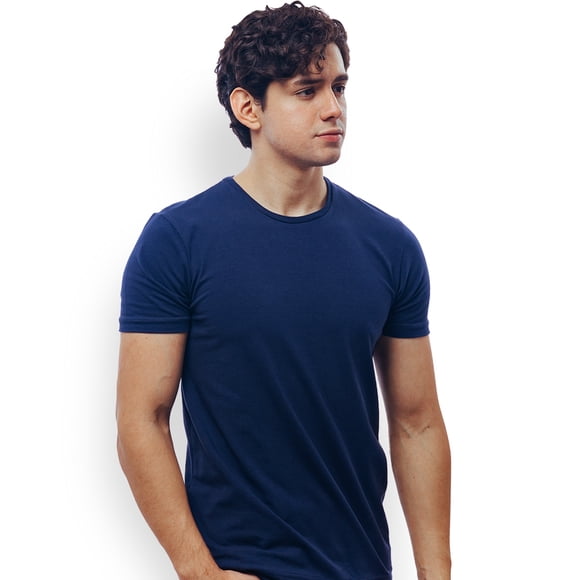 Playera Manga Corta Azul Marino Stretch Cuello Redondo Para Caballero