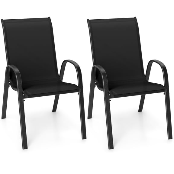 Costway 2PCS Patio Dining Chairs Stackable Armrest Space Saving Garden, Black