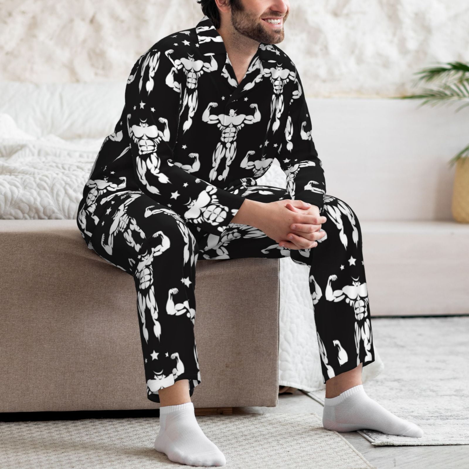 Grappige Luiaard Running Team Zachte Pyjama Sets Voor Mannen