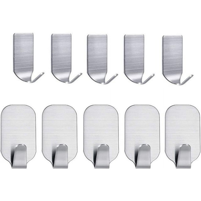 LAICAIW Adhesive Hooks Wall Hooks Hanger Waterproof Stainless Steel Hooks for Hanging Kitchen Bathroom Lavatory Closets, Waterproof and Rustproof-10 Packs