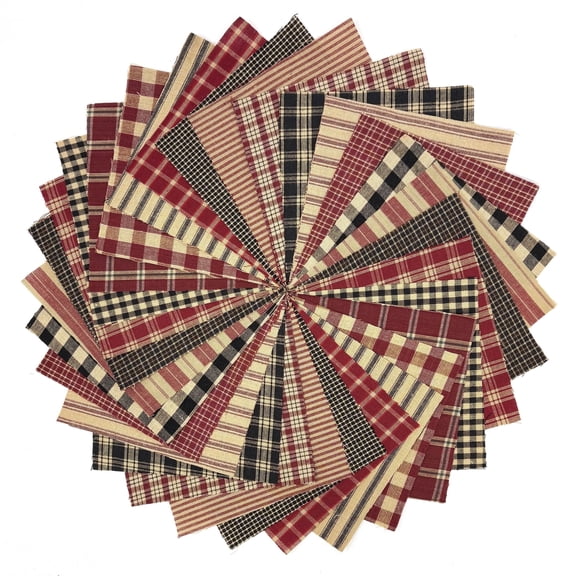 40  Farmhouse Red Plaid Precut Fabric Homespun Cotton 6 inch Quilt Squares Charm Pack by JCS