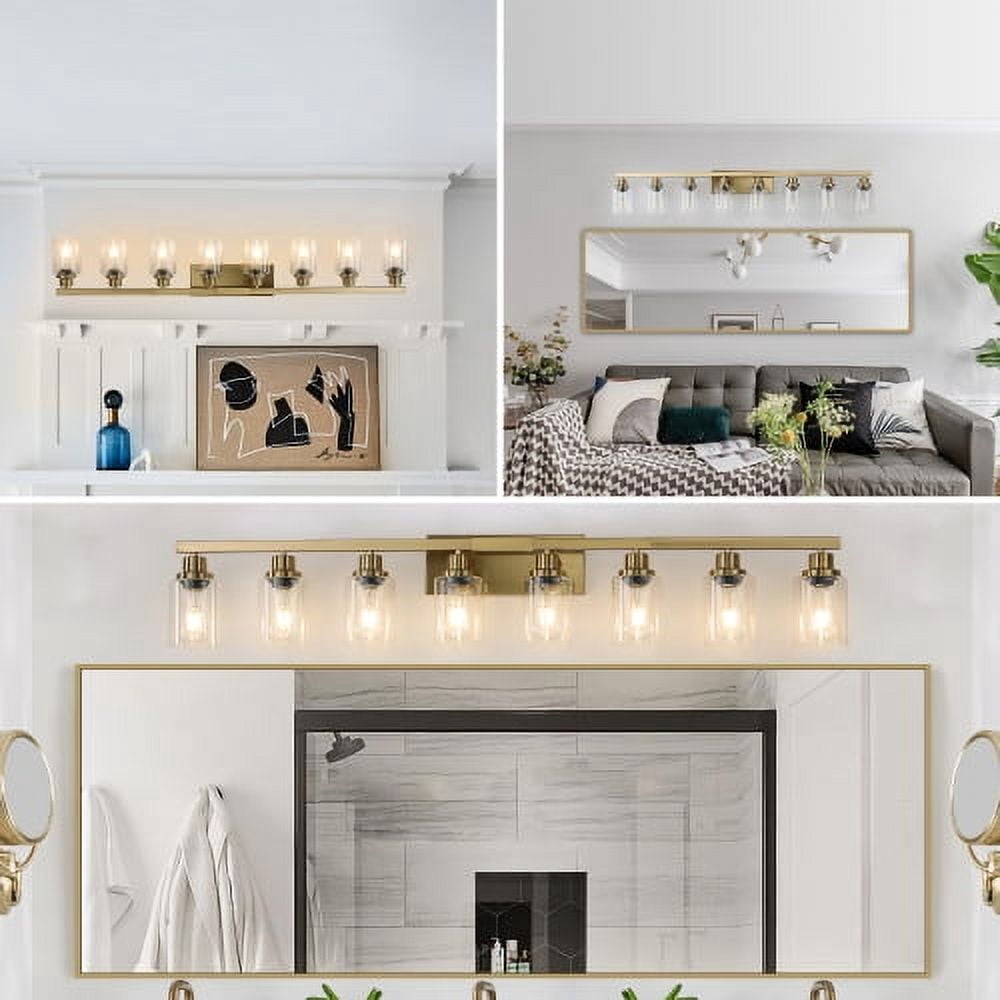 Hi-LIGHTS,Modern 8-Lights Vanity Bathroom Mirror Light with Clear Glass Shades(Bulbs Not Included),Contemporary Wall Sconce for Bathroom,Dressing Room,Bedroom,Living Room(Golden)