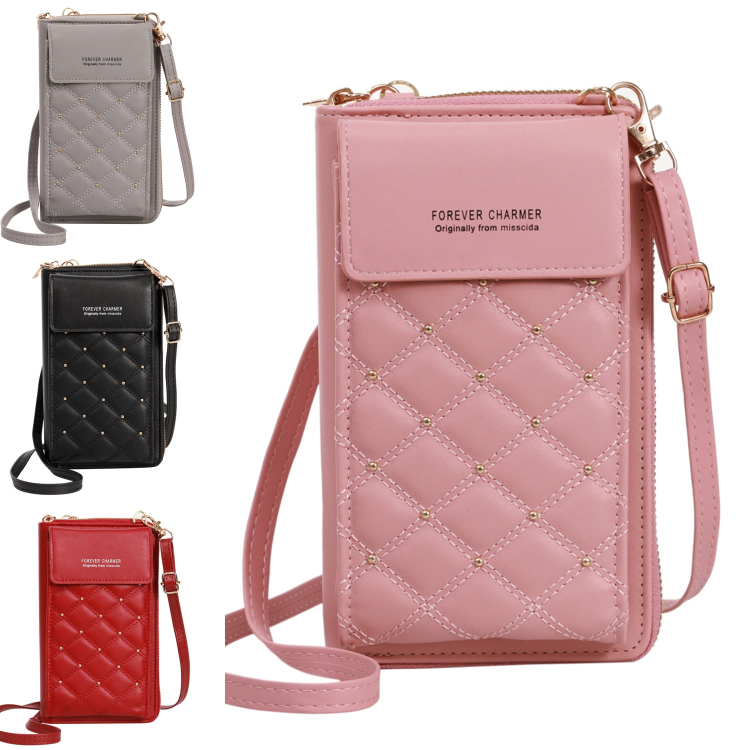 Laidan Crossbody Sling Bag for Women Girl Mini Cell Phone Shoulder Pouch PU Leather Wallet-Pink, Adult Unisex, Size: 21*14*8cm