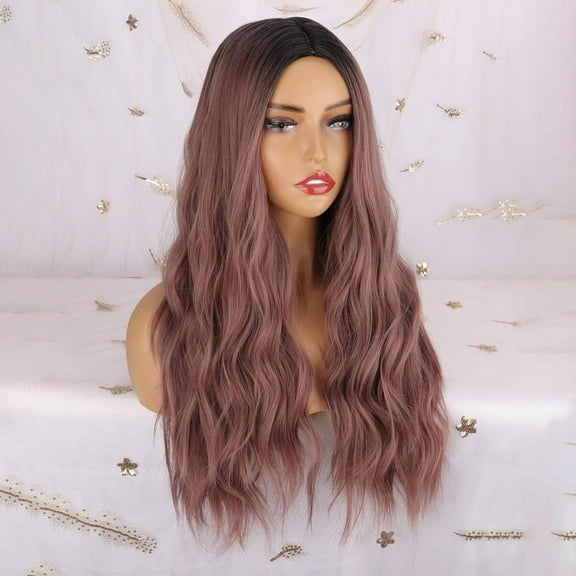 Women's Pink Micro Curl Head Set Wavy Curl Wig Can Be Straightened and Bent