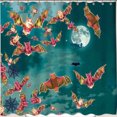 thumbnail image 1 of Whimsical Halloween Shower Curtain with Cartoon Bats & Full Moon, 1 of 4